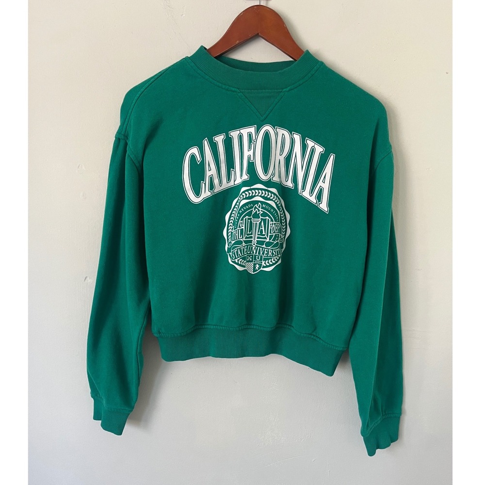 H&M Divided Green California State University Cropped Sweatshirt XS preppy